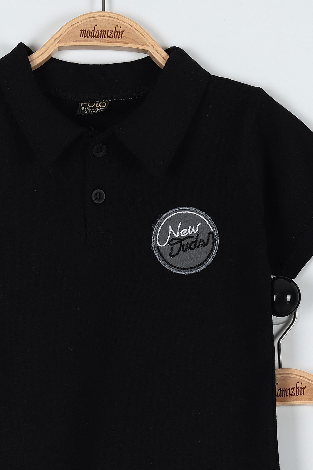 Siyah (3-6 Yaş) New Duds Nakışlı Yakalı Düğme Detaylı Erkek Bebe Takım 183588