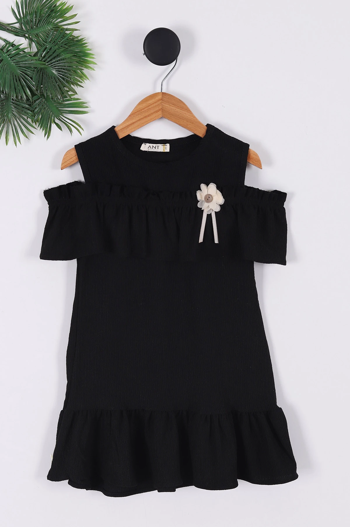 Siyah (3-7 Yaş) Çiçek Aksesuarlı Kız Çocuk Elbise 265255