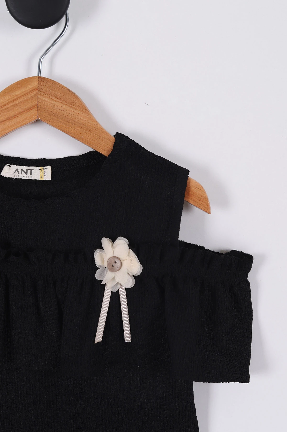 Siyah (3-7 Yaş) Çiçek Aksesuarlı Kız Çocuk Elbise 265255