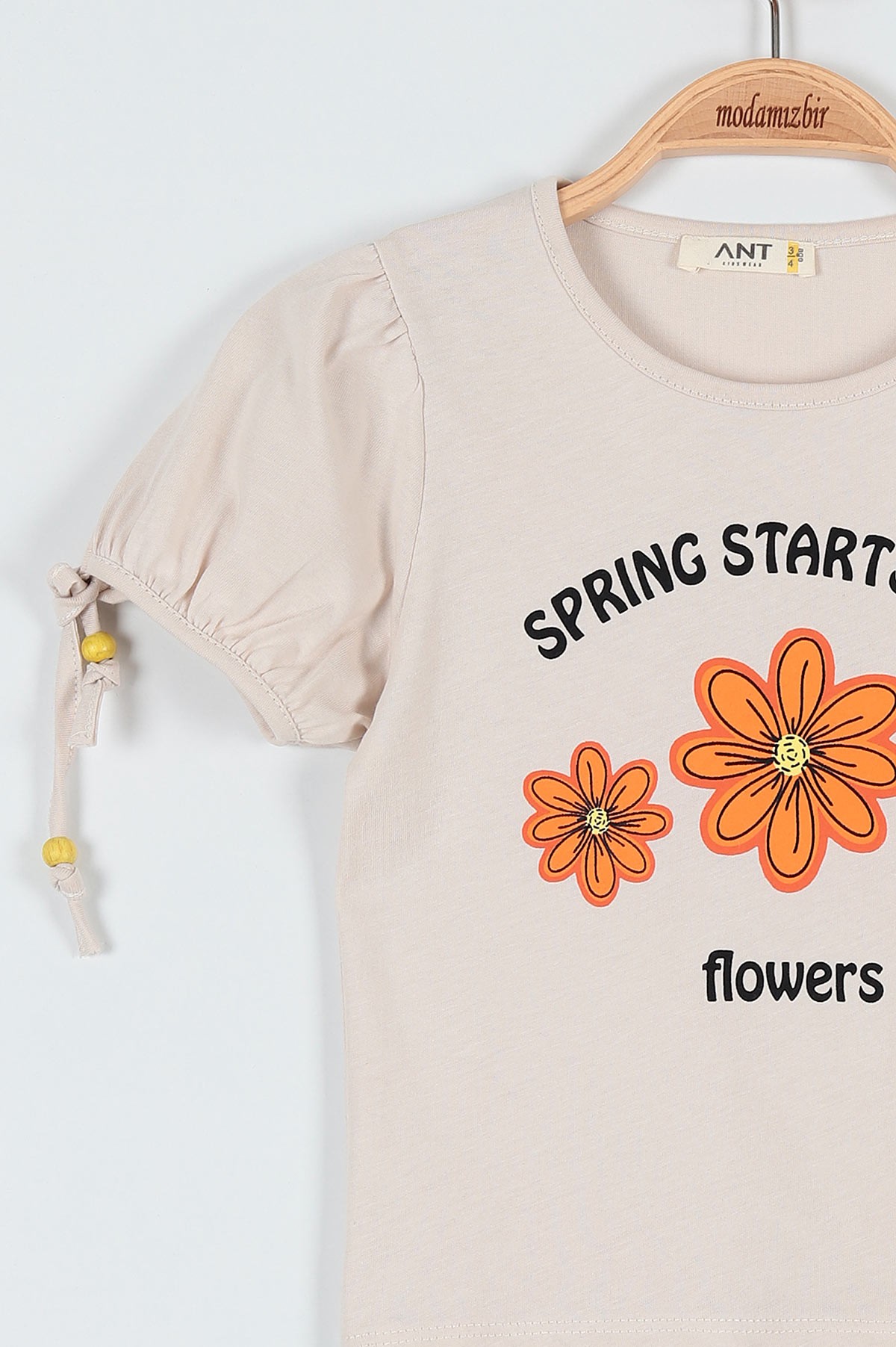 Siyah (3-7 Yaş) Çiçek Flowers Baskılı Boncuklu Şortlu Kız Çocuk Takım 186313