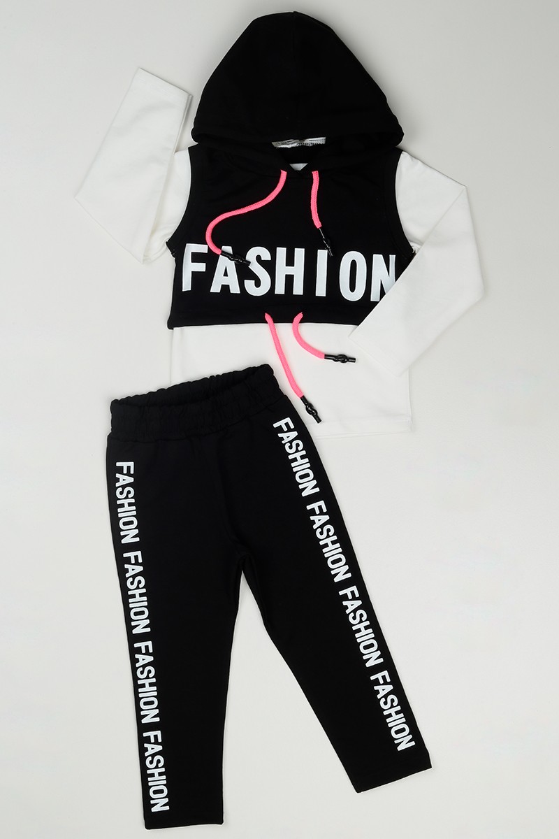 Siyah (3-7 Yaş) Fashion Baskılı Kız Çocuk Takım 86659