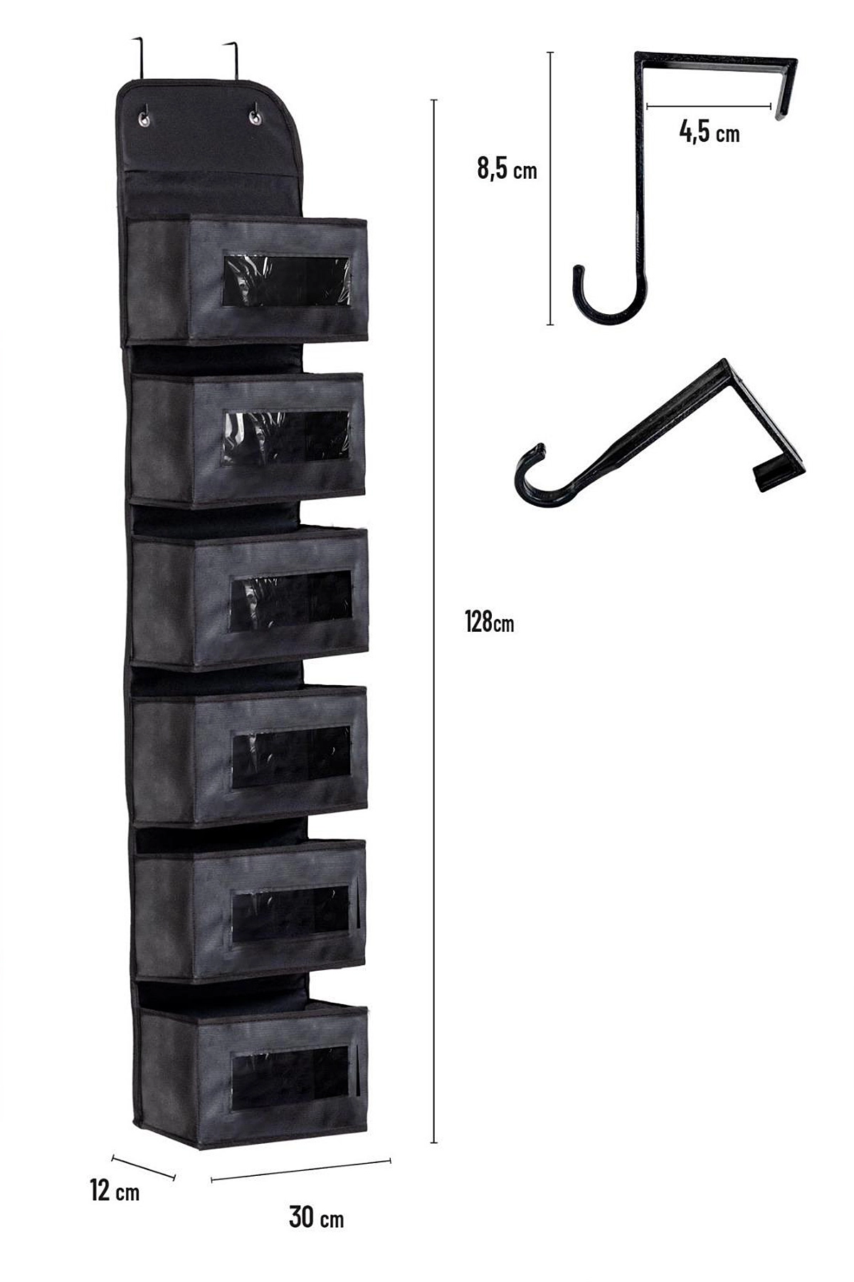 Siyah 30x12x128 Cm Kapı Arkası Asılır 6 Katlı Düzenleyici-Organizer 402326