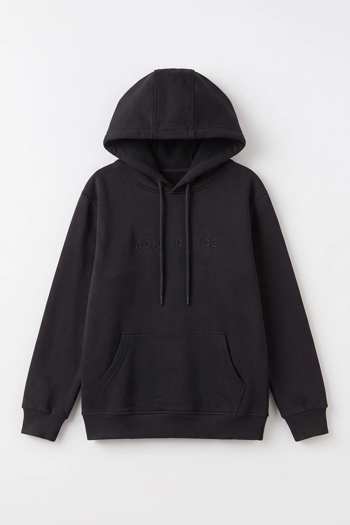 Siyah (4-12 Yaş) Confidence Kabartma Baskılı Kapüşonlu ve Kanguru Cepli 3 İp Şardonlu Erkek Çocuk Sweatshirt 497750