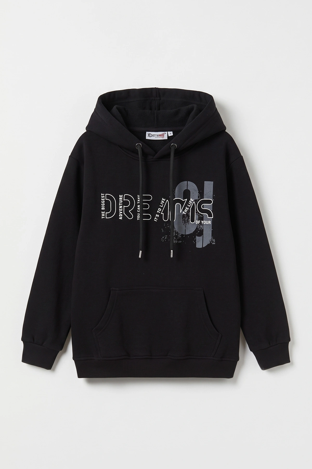 Siyah (4-12 Yaş) Dreams Baskılı Kapüşonlu ve Kanguru Cepli  3 İp Şardonlu Erkek Çocuk Sweatshirt 496866