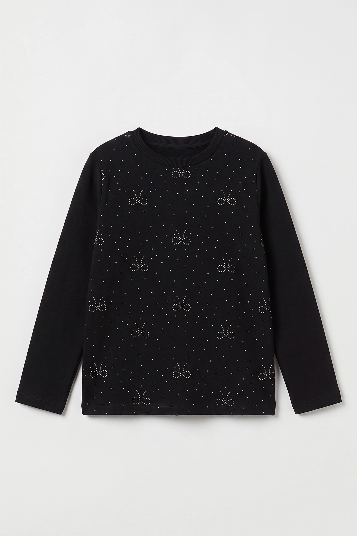 Siyah (4-12 Yaş) Fiyonk Taş Baskılı İçi Şardonlu Kız Çocuk Sweatshirt 498565