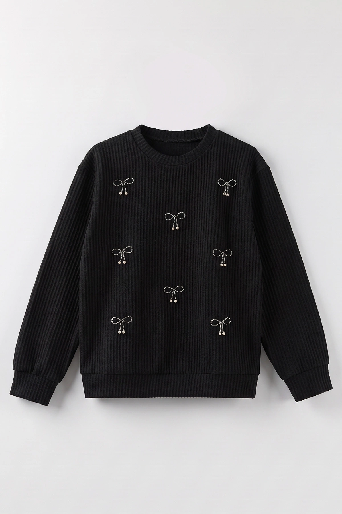 Siyah (4-12 Yaş) İncili Fiyonk Nakışlı Kız Çocuk Sweat 485495
