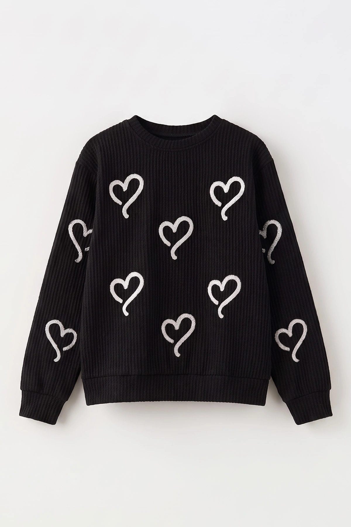 Siyah (4-12 Yaş) Kalp Nakışlı Kız Çocuk Sweat 485480