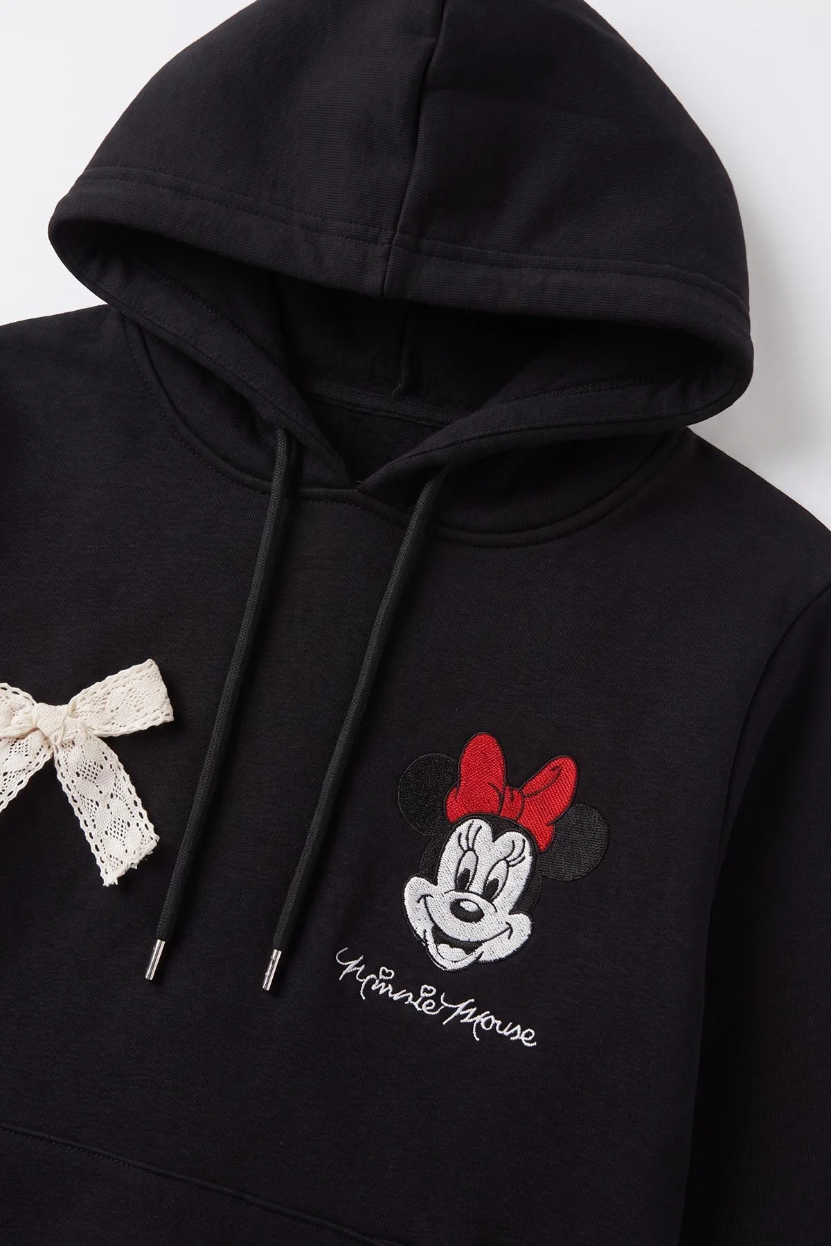 Siyah (4-12 Yaş) Karakter Nakışlı Kapüşonlu 3 İp Şardonlu Kız Çocuk Sweatshirt 495035