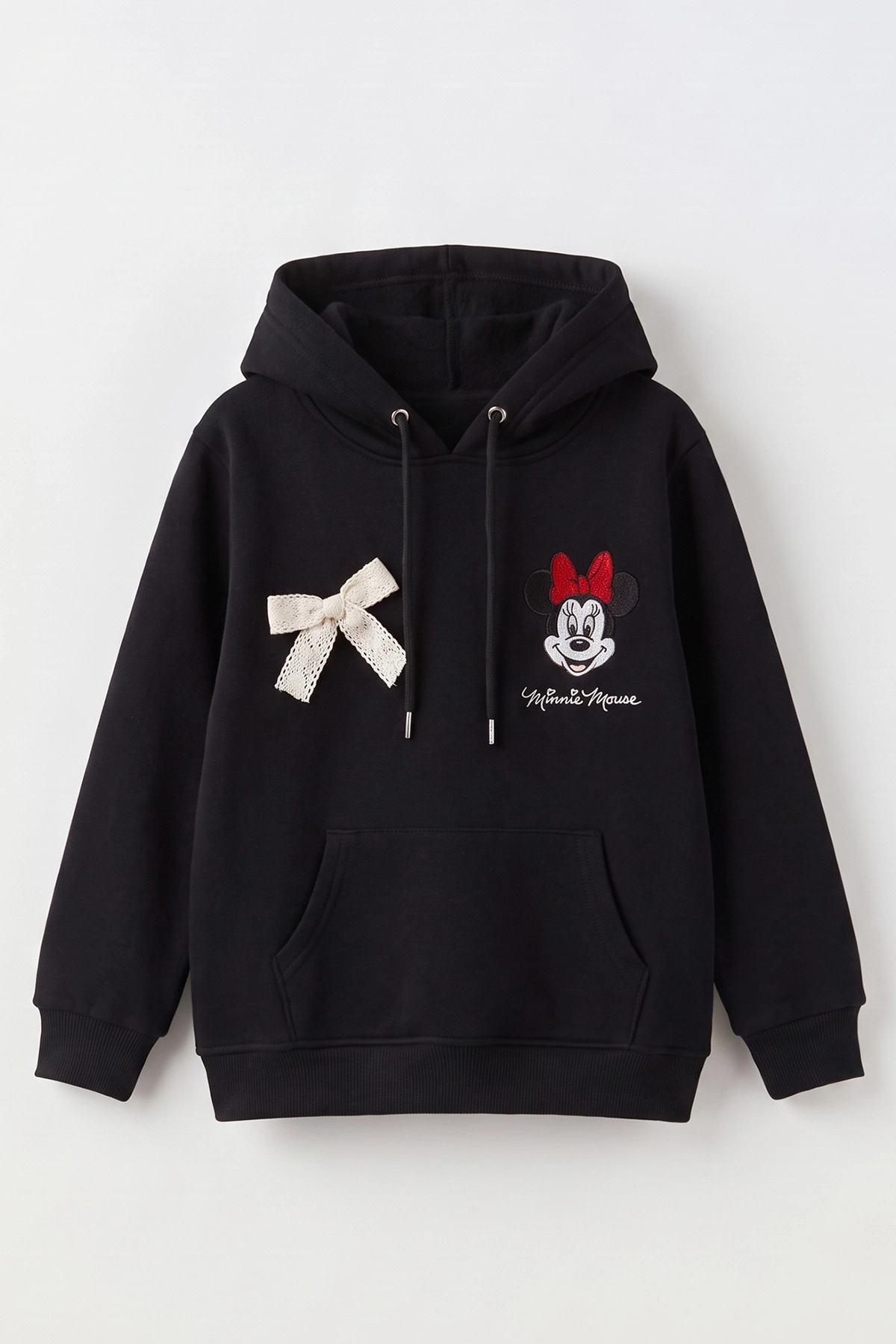 Siyah (4-12 Yaş) Karakter Nakışlı Kapüşonlu 3 İp Şardonlu Kız Çocuk Sweatshirt 495035