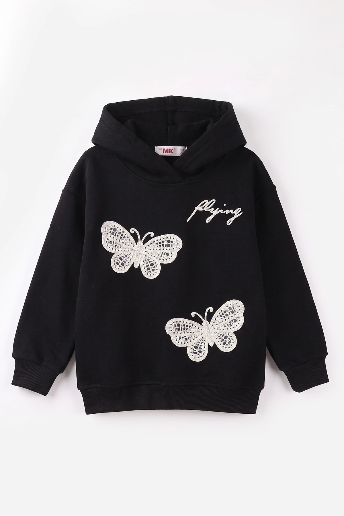 Siyah (4-12 Yaş) Kelebek Süzene Nakışlı İçi Şardonlu Kız Çocuk Sweatshirt 495873