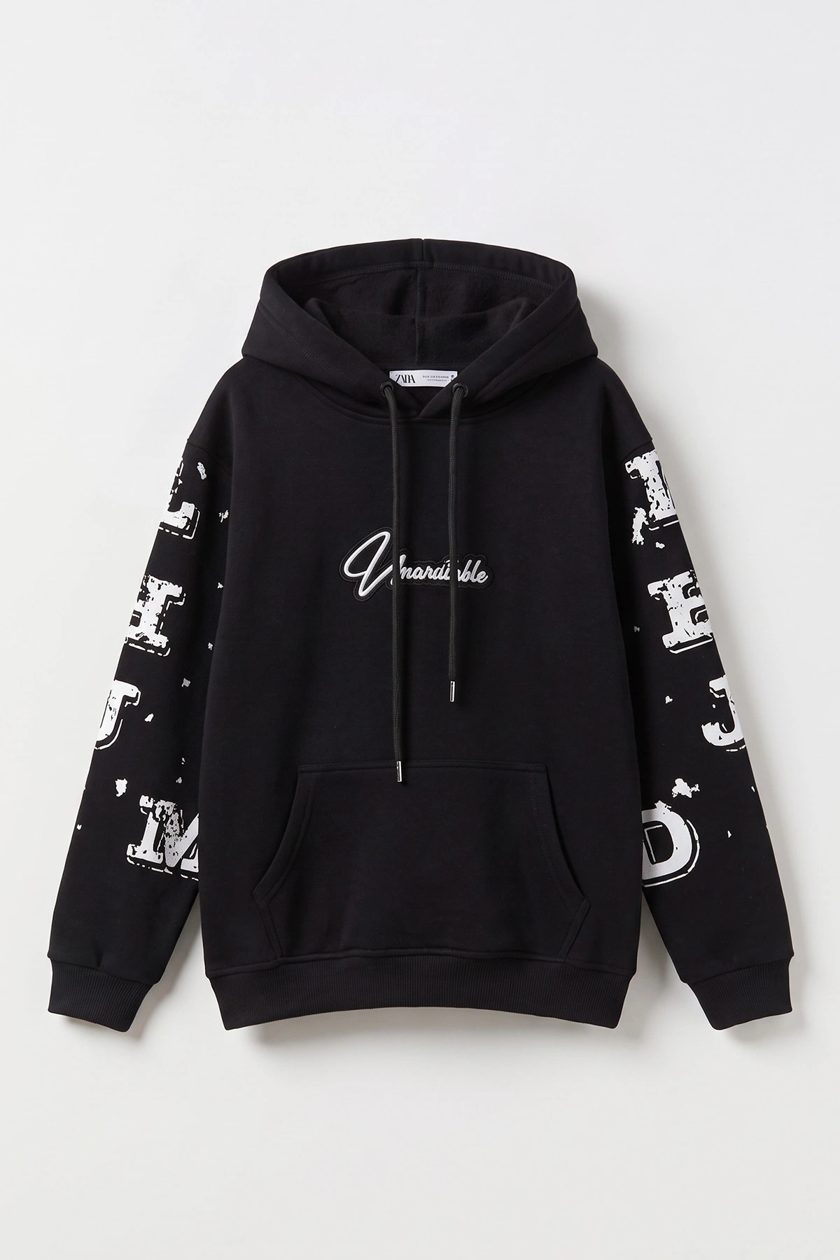 Siyah (4-12 Yaş) Nakışlı Kapüşonlu ve Kanguru Cepli  3 İp Şardonlu Erkek Çocuk Sweatshirt 496872