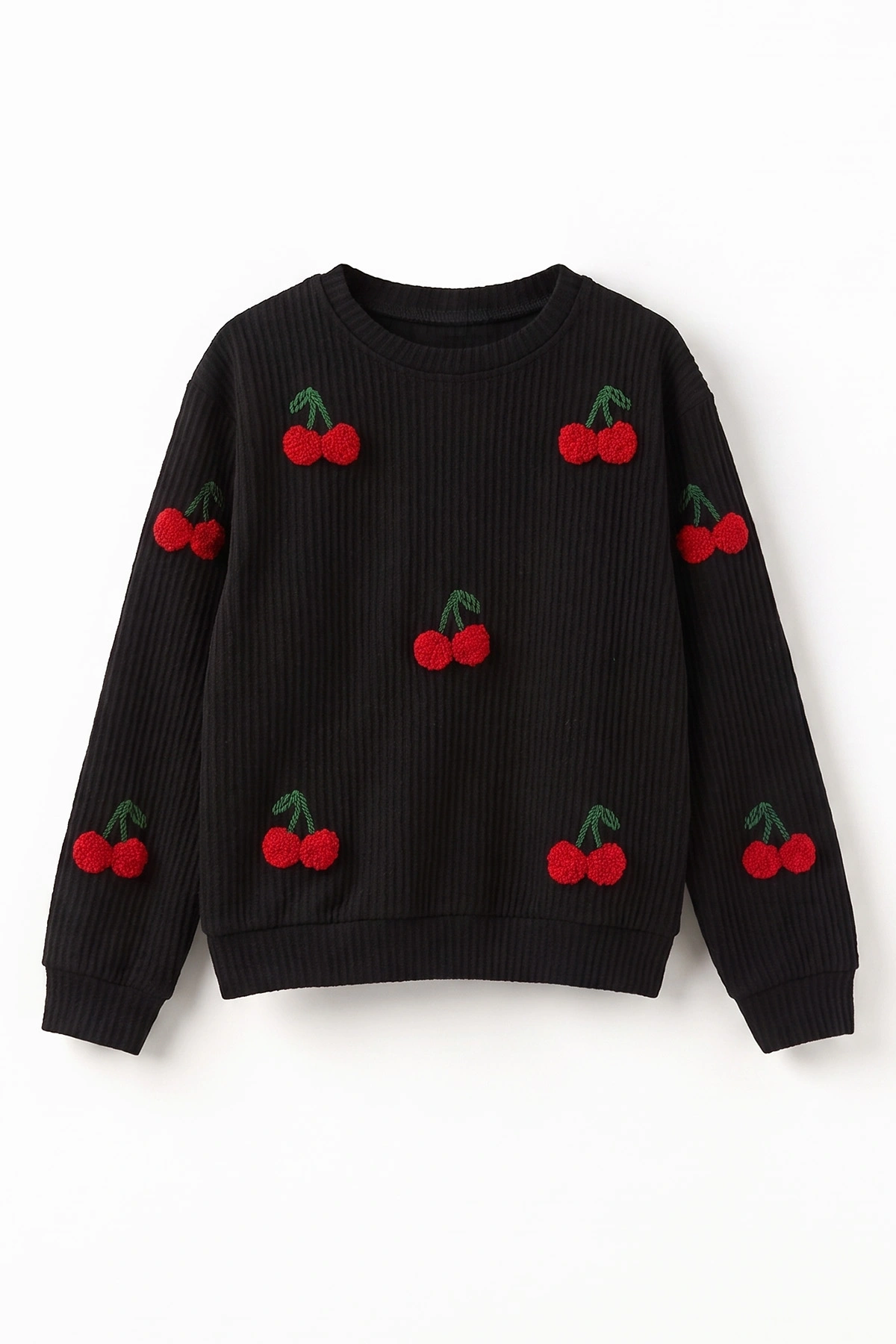 Siyah (4-12 Yaş) Süzene Kiraz Nakışlı Kız Çocuk Sweat 485483