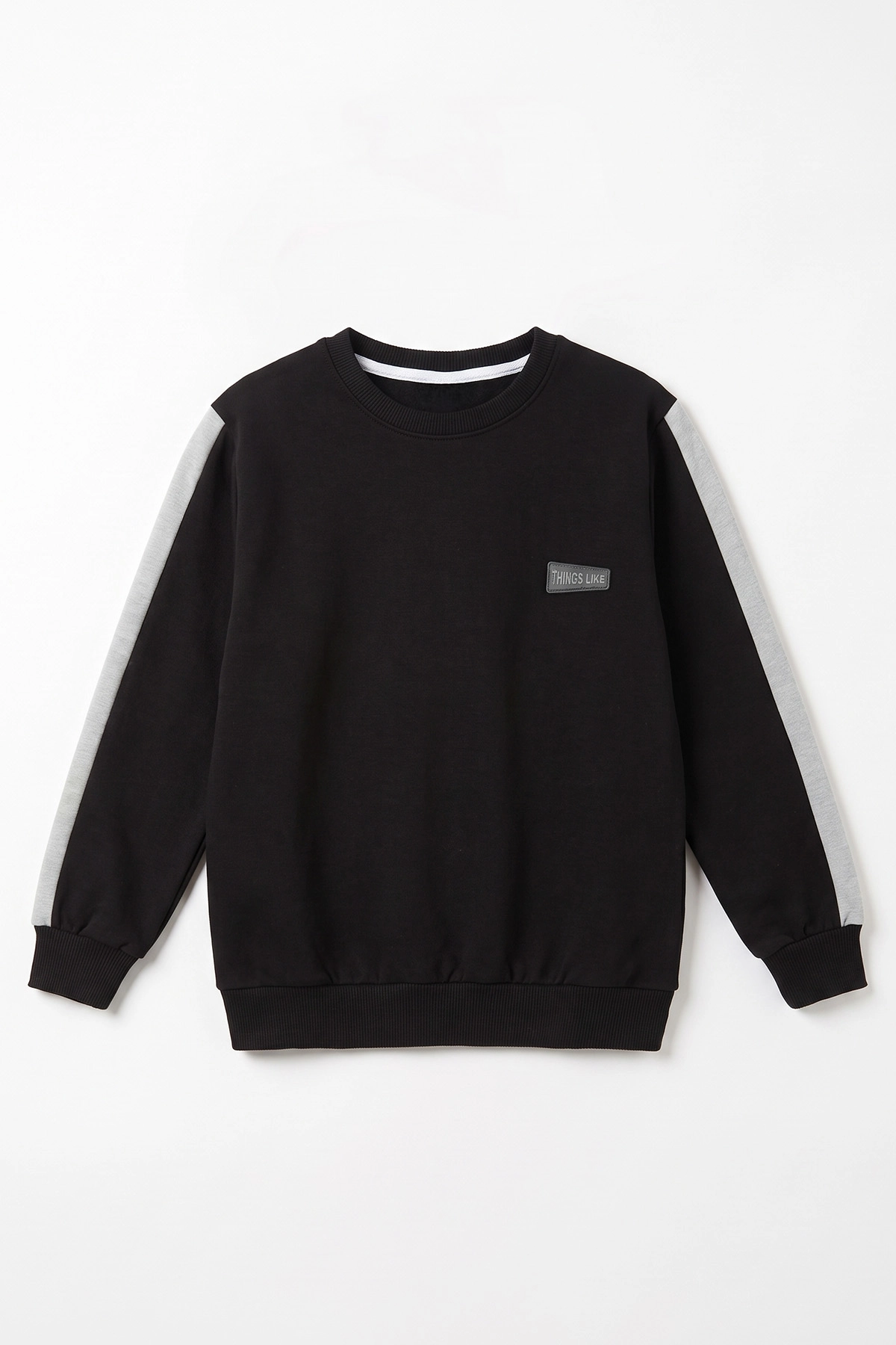 Siyah (4-12 Yaş)Kol Parçalı  2 İp Erkek Çocuk Sweatshirt 493695