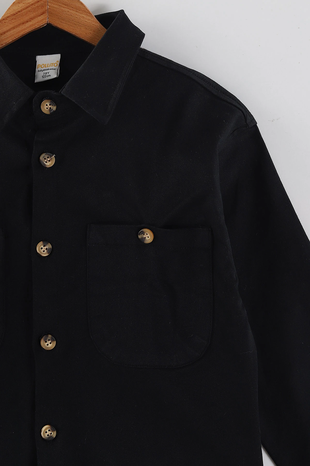Siyah (4-13 Yaş)  Çift Cepli Oversize Kalıp Erkek Çocuk Gabardin Gömlek 442184