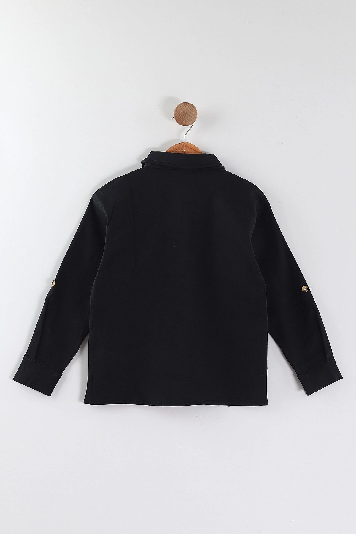 Siyah (4-13 Yaş)  Çift Cepli Oversize Kalıp Erkek Çocuk Gabardin Gömlek 442184