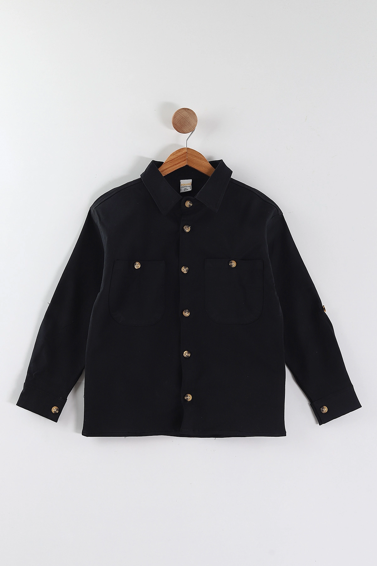 Siyah (4-13 Yaş)  Çift Cepli Oversize Kalıp Erkek Çocuk Gabardin Gömlek 442184