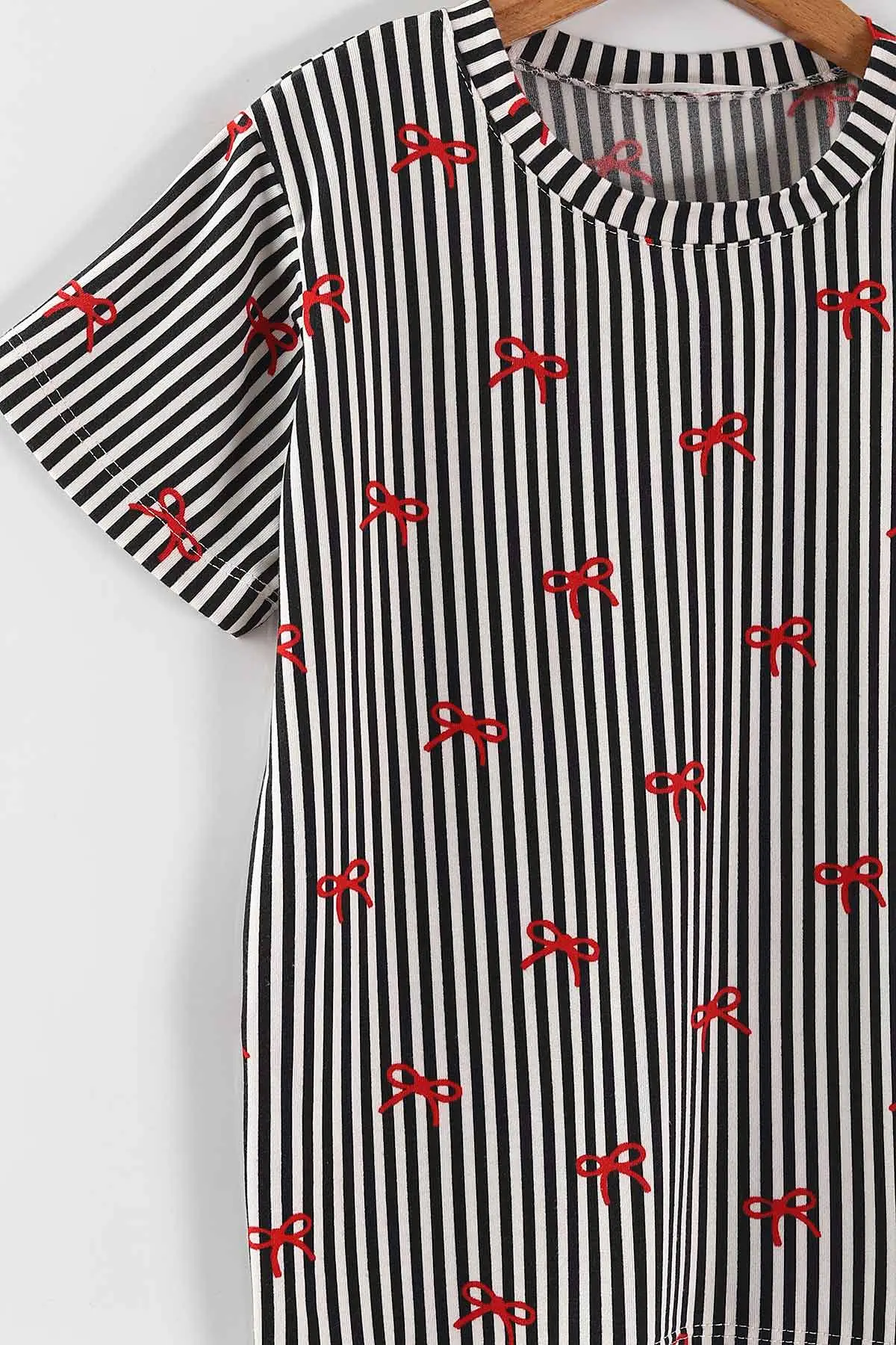 Siyah (4-16 Yaş) Fiyonk Desenli Kız Çocuk Pijama Takım 466328