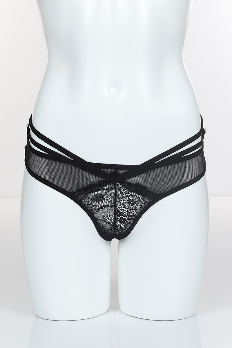 Siyah 4187 Bikini Ön Üst Tül Alt ve Arka Bant Üst Çapraz İpler Külot 102421