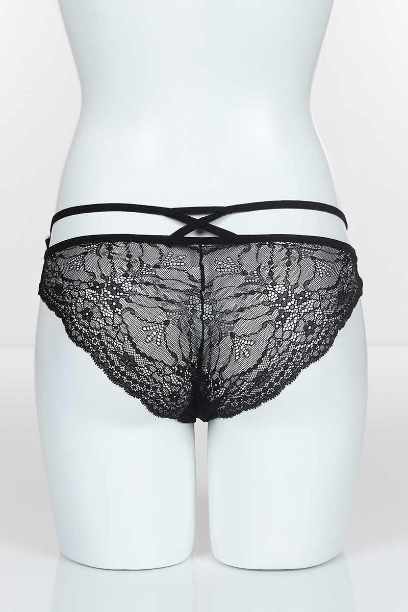 Siyah 4187 Bikini Ön Üst Tül Alt ve Arka Bant Üst Çapraz İpler Külot 102421