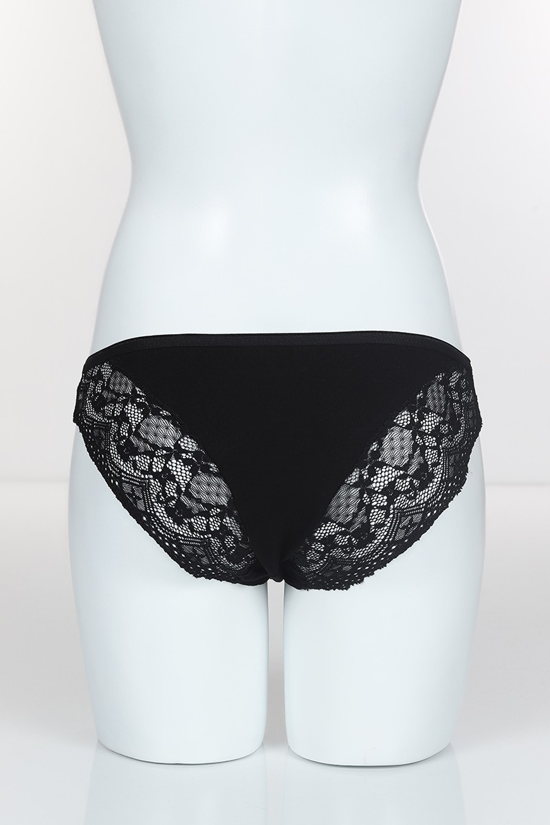 Siyah 4395 Bikini Arka Yan Bant Logo Baskılı Külot 102297
