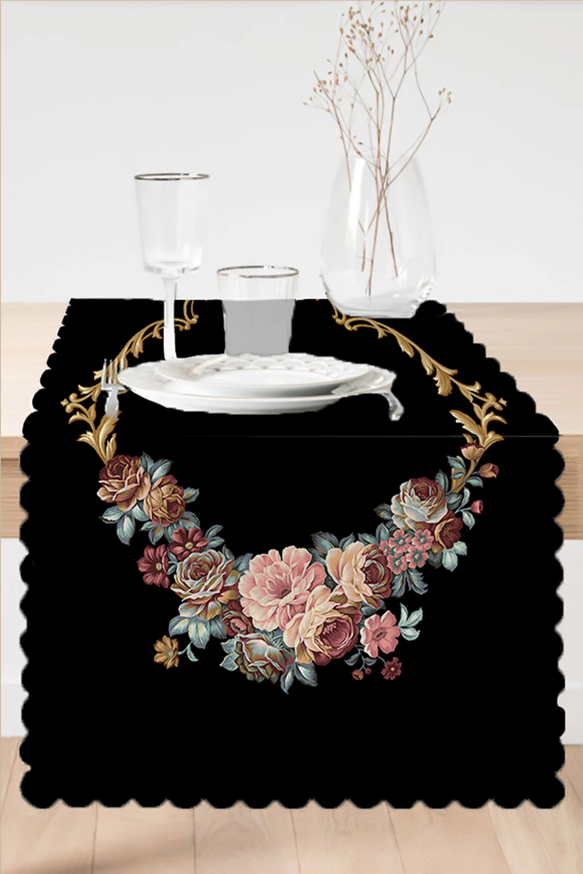 Siyah 45x140 Dijital Baskılı Özel Tasarım Modern Runner 230945
