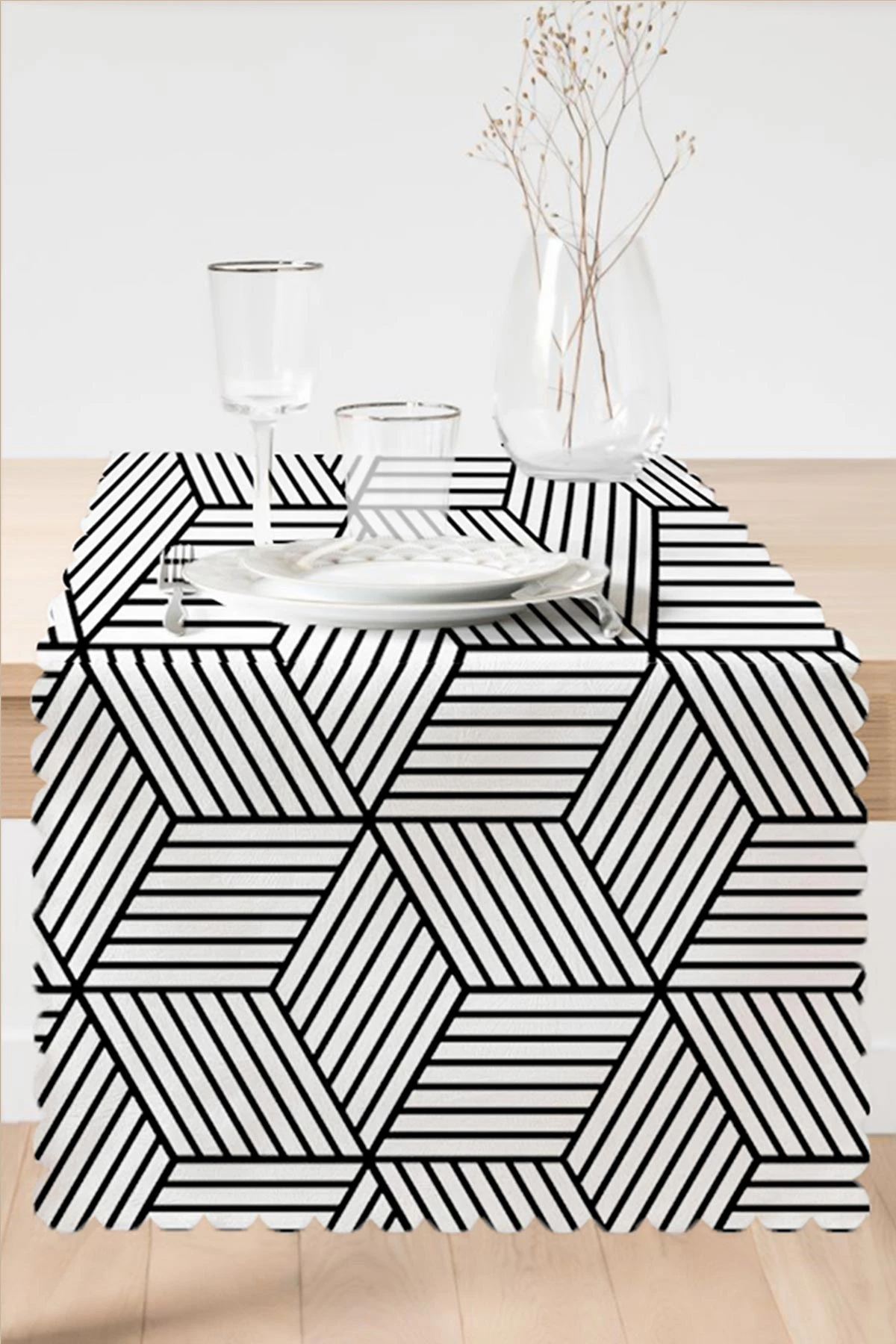 Siyah 45x140 Dijital Baskılı Özel Tasarım Modern Runner 230946