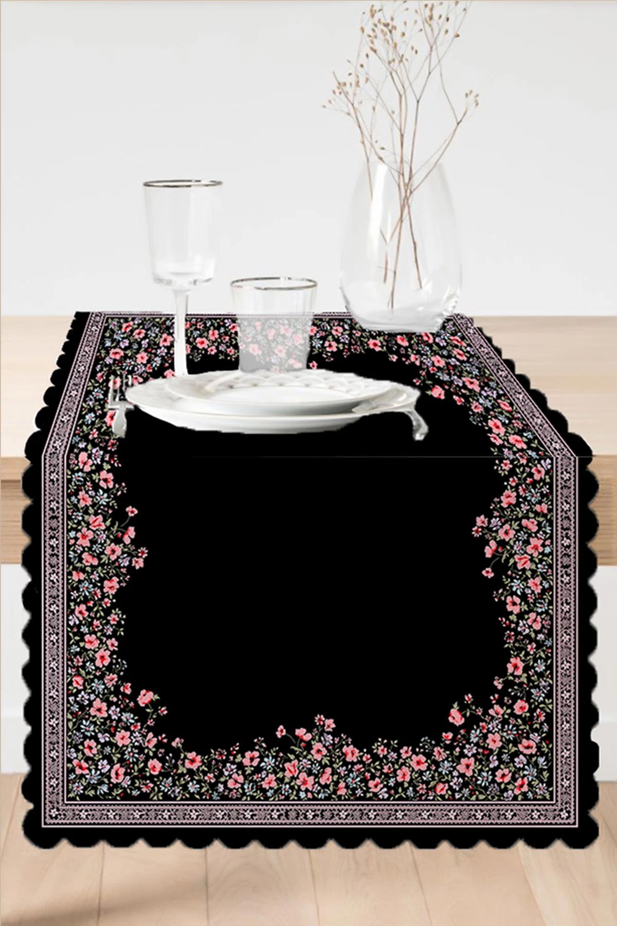Siyah 45x140 Dijital Baskılı Özel Tasarım Modern Runner 230951