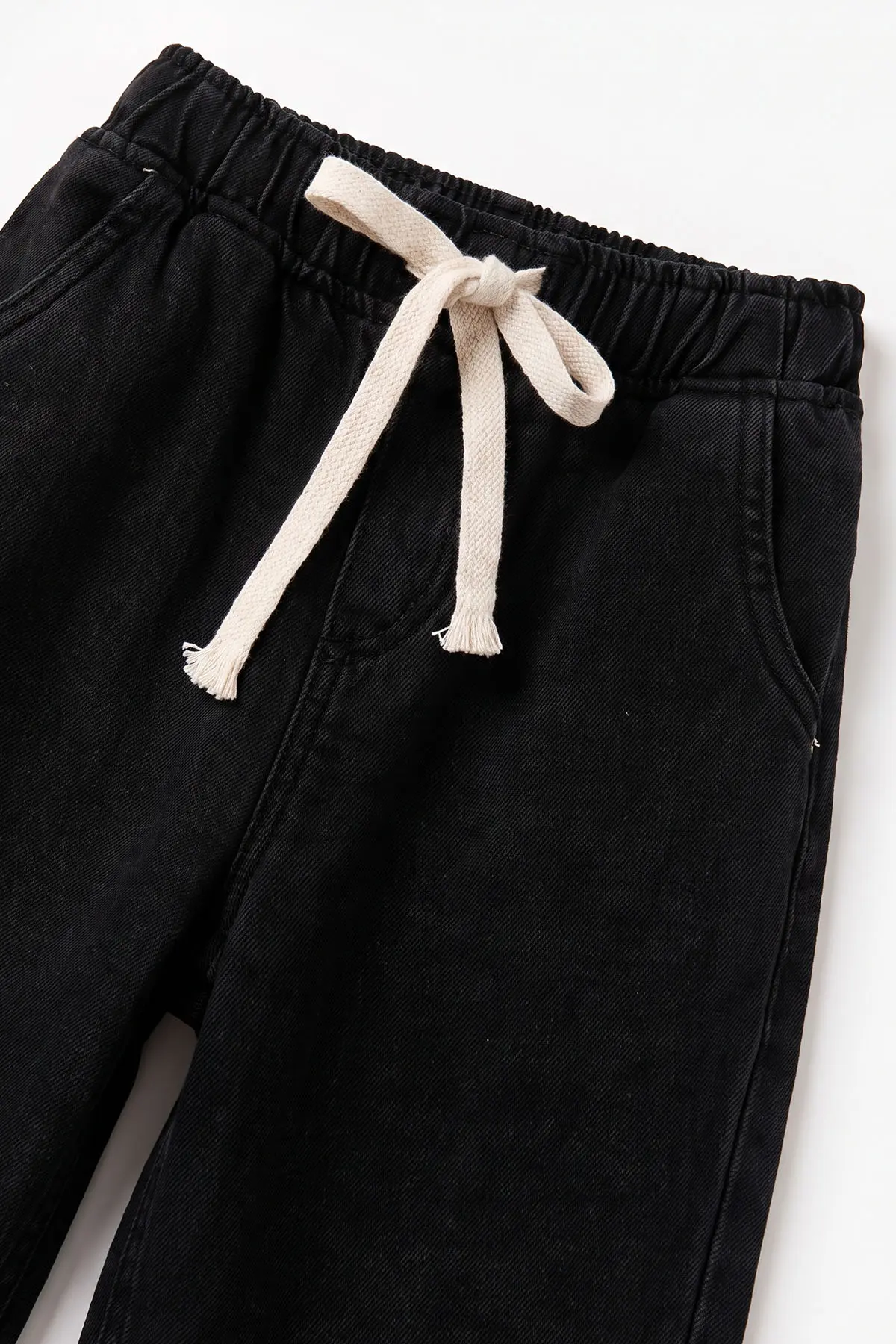 Siyah (5-12 Yaş) Baggy Belden Bağlamalı Erkek Çocuk Kot Pantolon 490862