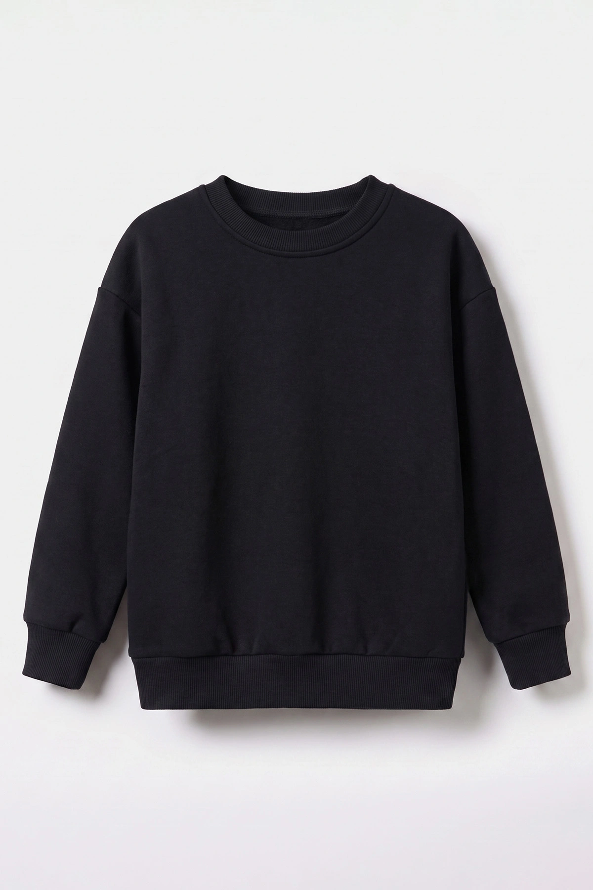 Siyah (5-12 Yaş) Baskısız Düz 3 İp Şardonlu Erkek Çocuk Sweatshirt 483583