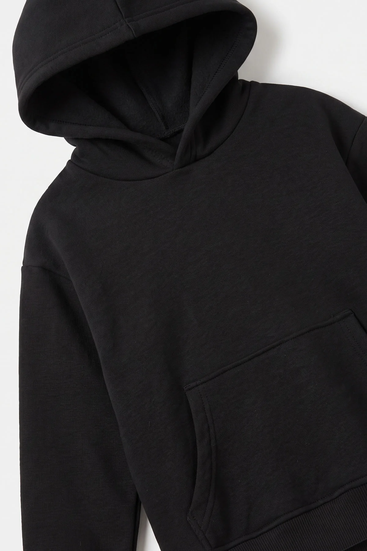 Siyah (5-12 Yaş) Baskısız Kapüşonlu 3 İp Şardonlu Erkek Çocuk Sweatshirt 481758