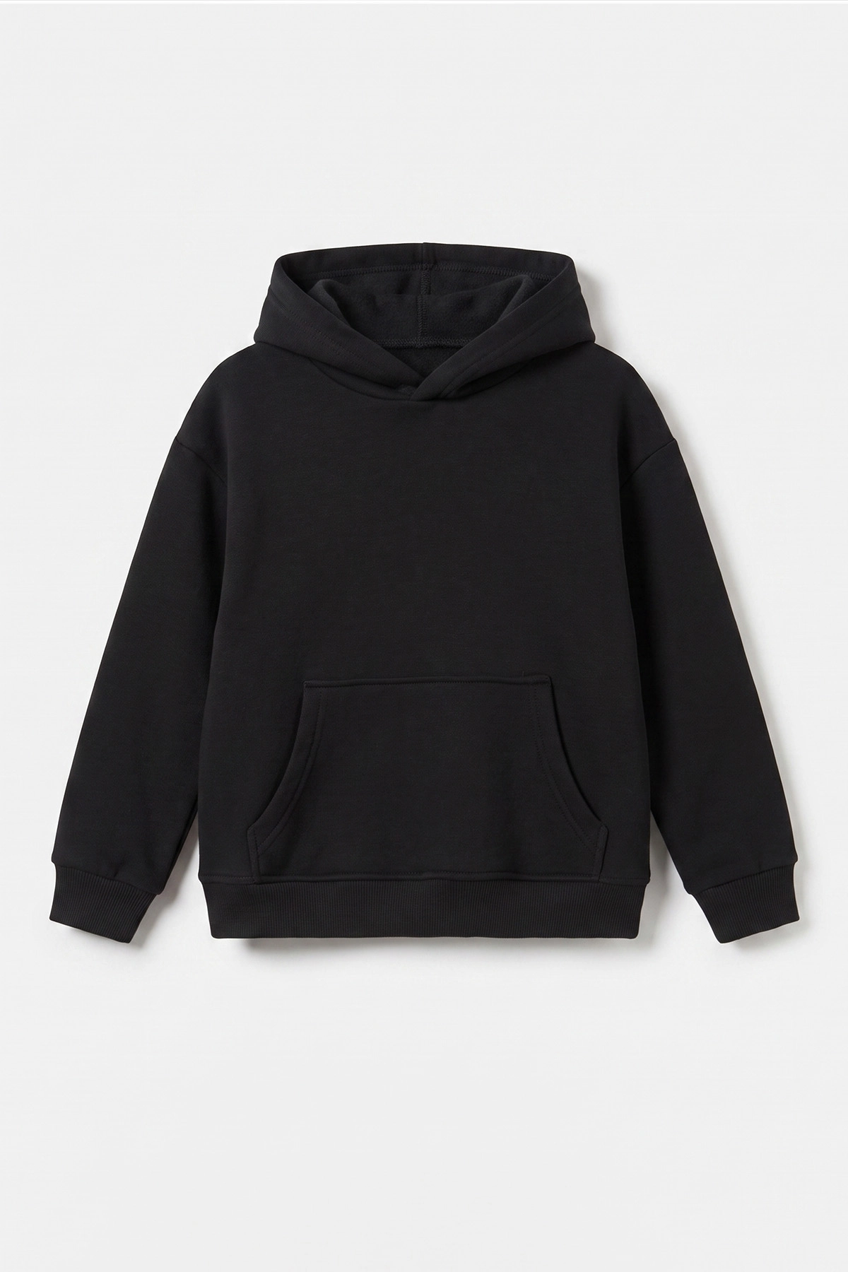 Siyah (5-12 Yaş) Baskısız Kapüşonlu 3 İp Şardonlu Erkek Çocuk Sweatshirt 481758