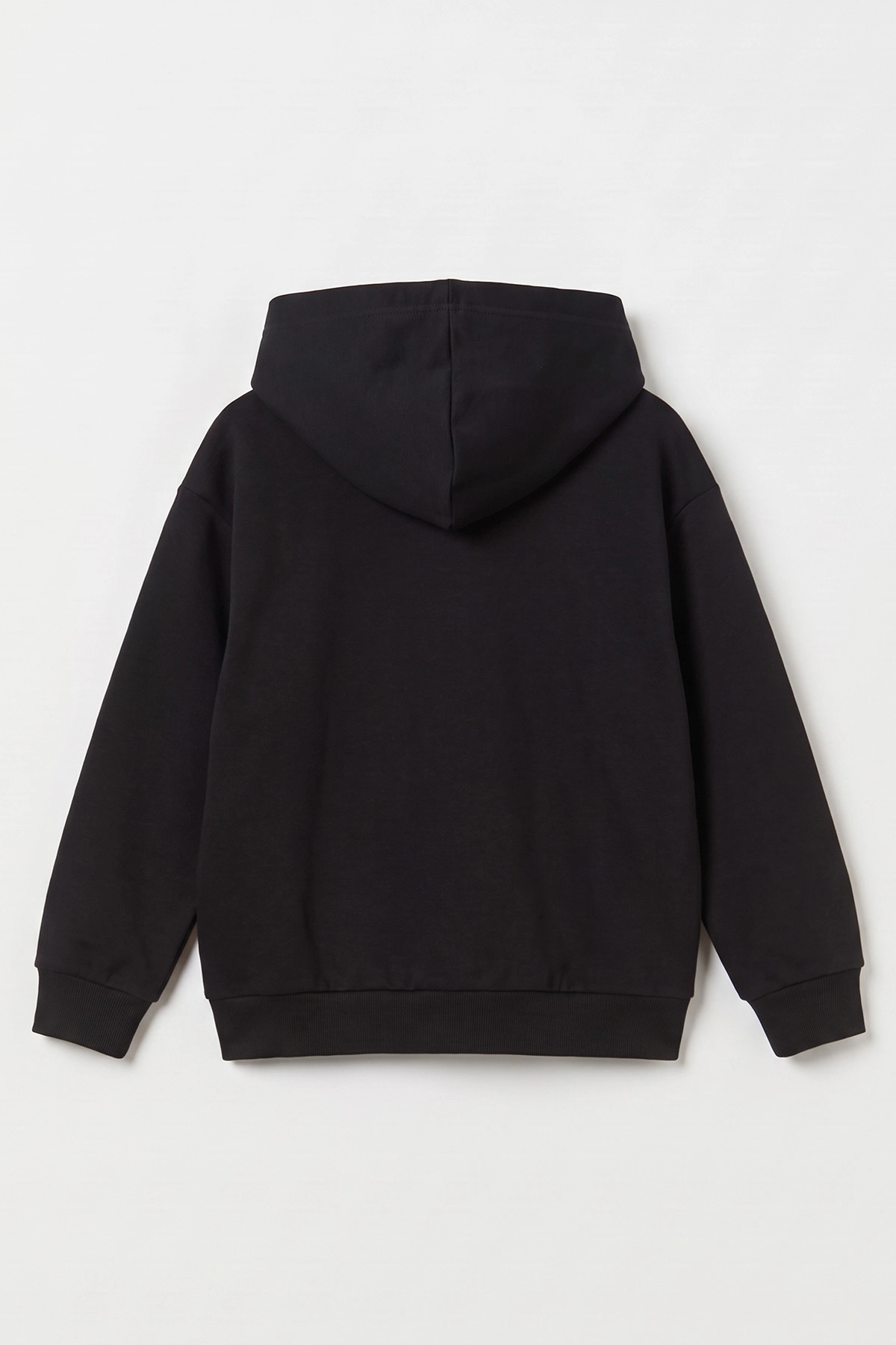 Siyah (5-12 Yaş)Kapüşonlu Baskısız Üç İp Şardonlu Erkek Çocuk Sweatshirt 492180