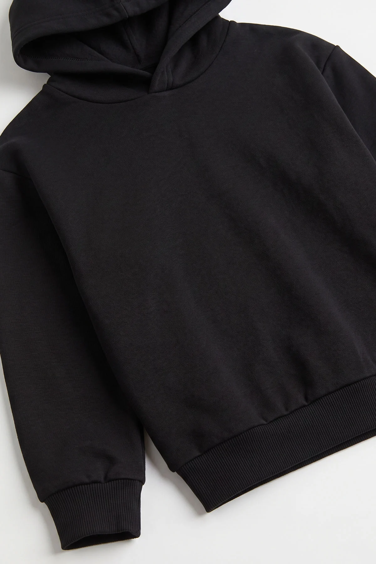 Siyah (5-12 Yaş)Kapüşonlu Baskısız Üç İp Şardonlu Erkek Çocuk Sweatshirt 492180