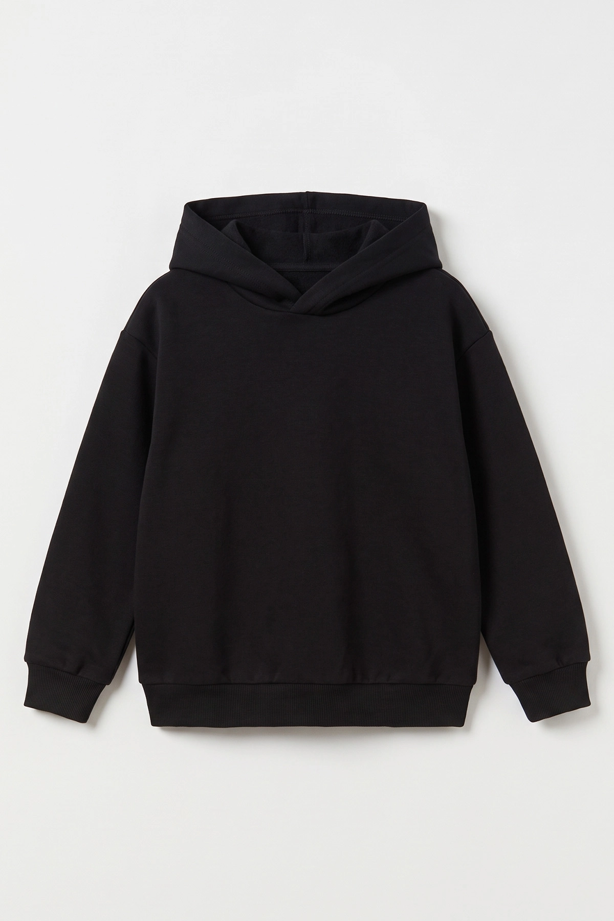 Siyah (5-12 Yaş)Kapüşonlu Baskısız Üç İp Şardonlu Erkek Çocuk Sweatshirt 492180
