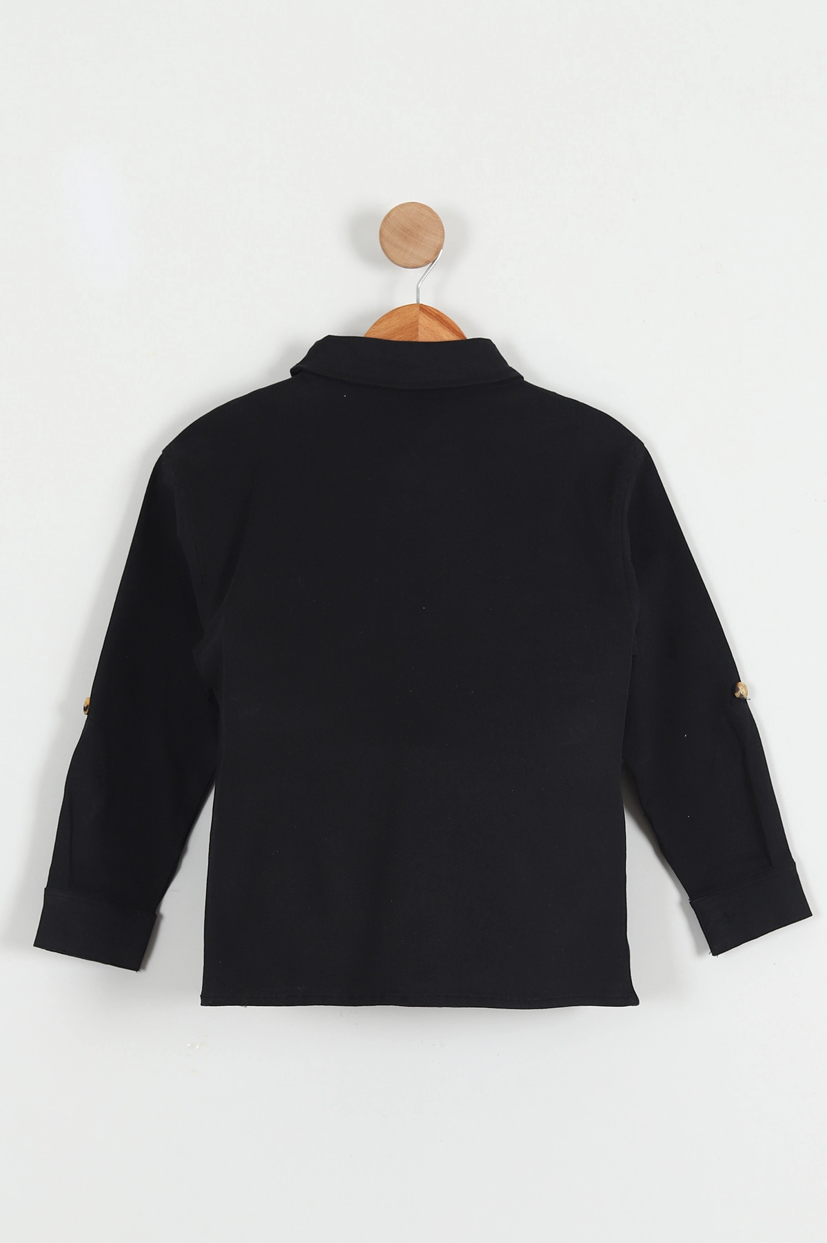 Siyah (5-14 Yaş) Çift Cepli Oversize Kalıp Erkek Çocuk Gabardin Gömlek 427470
