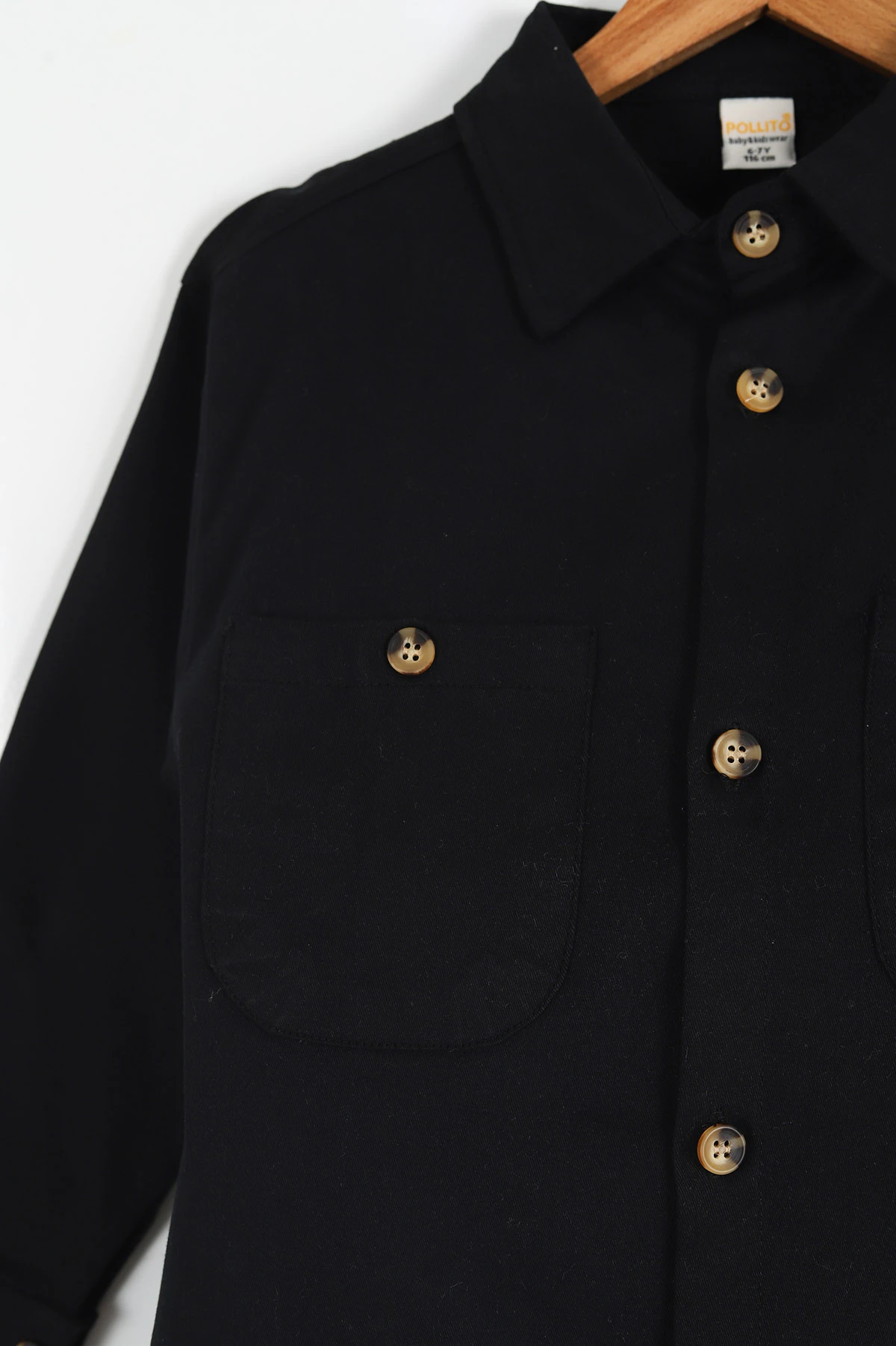 Siyah (5-14 Yaş) Çift Cepli Oversize Kalıp Erkek Çocuk Gabardin Gömlek 427470