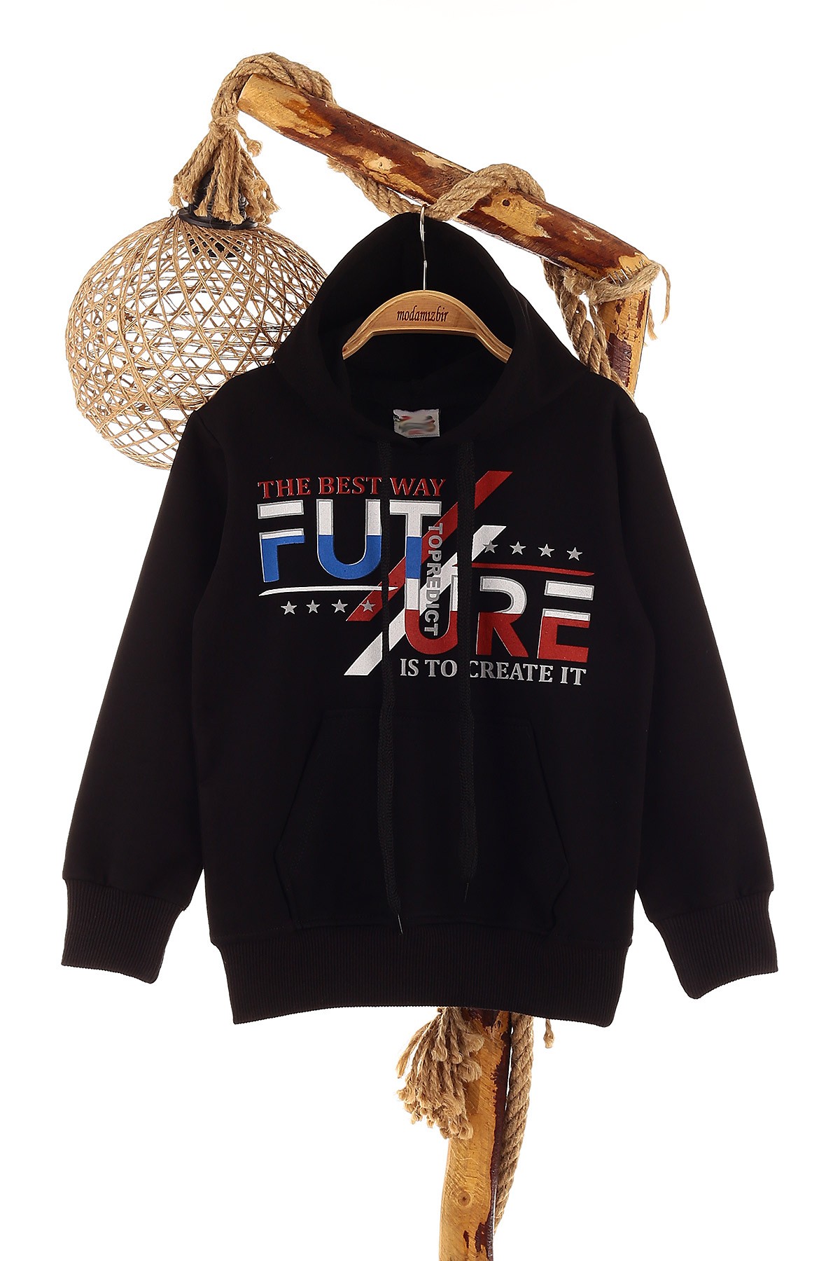 Siyah (5-8 Yaş) Future Baskılı Kapüşonlu Erkek Çocuk Sweat 152876