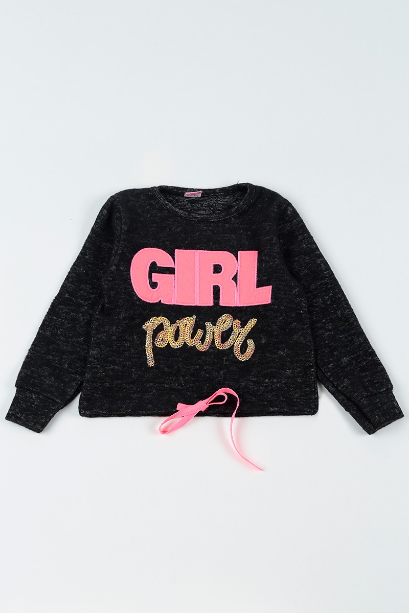Siyah (5-8 Yaş) Girl Baskılı Dışı Yumoş Kız Çocuk Sweatshirt 92811
