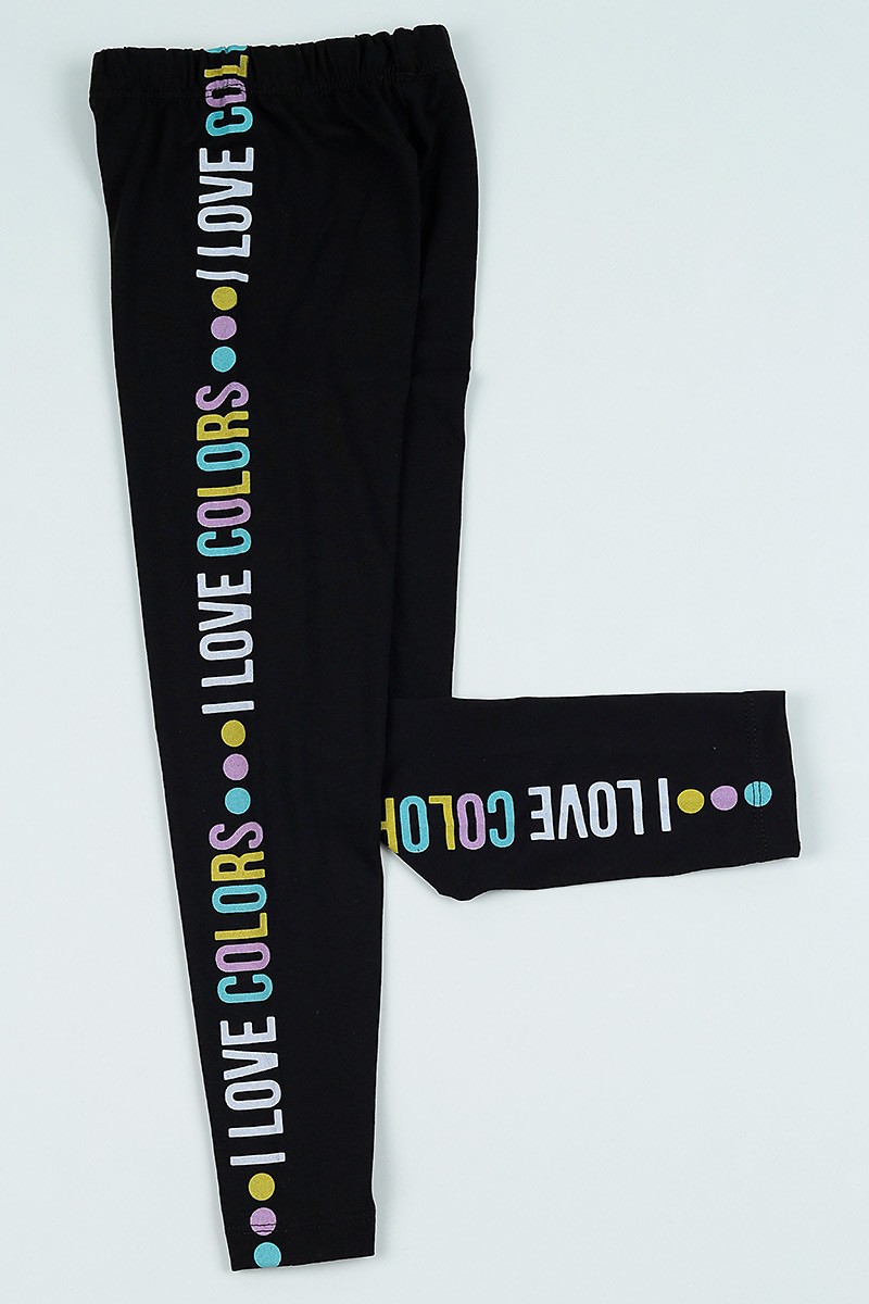 Siyah (5-8 yaş) I Love Colors Baskılı Kız Çocuk Tayt 102866