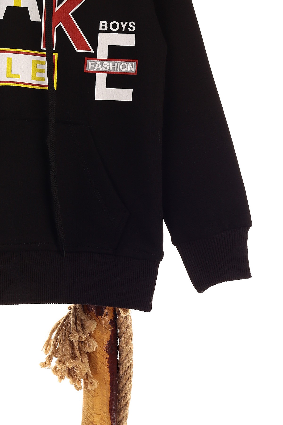 Siyah (5-8 Yaş) Make Baskılı Kapüşonlu Erkek Çocuk Sweat 152689