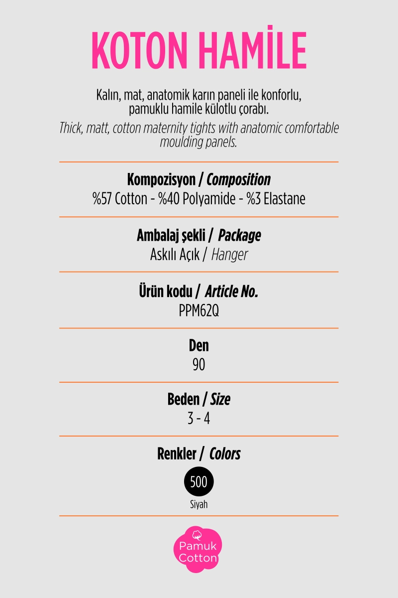 Siyah 500  - Penti Koton Hamile 90 Den Kadın Külotlu Çorap 420968