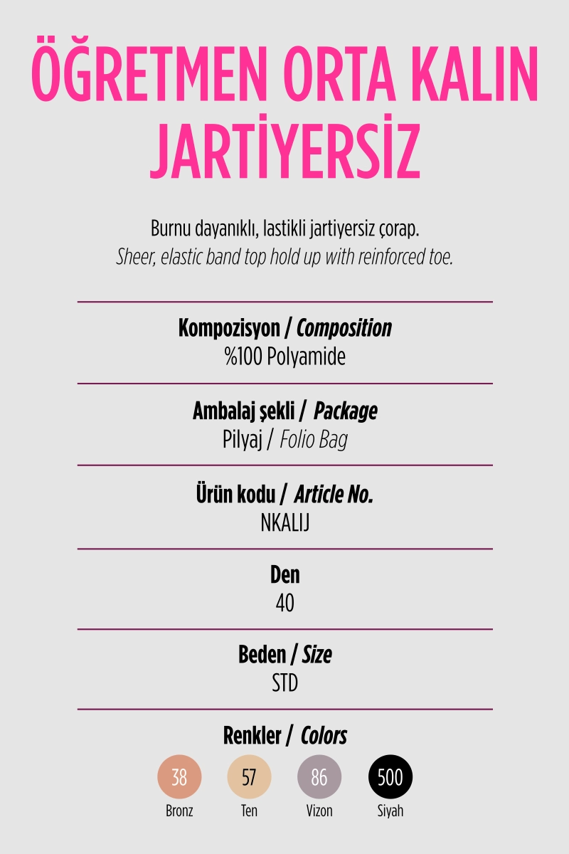 Siyah 500  Penti Öğretmen Orta Kalın Jartiyersiz 40 Den Çorap 421328
