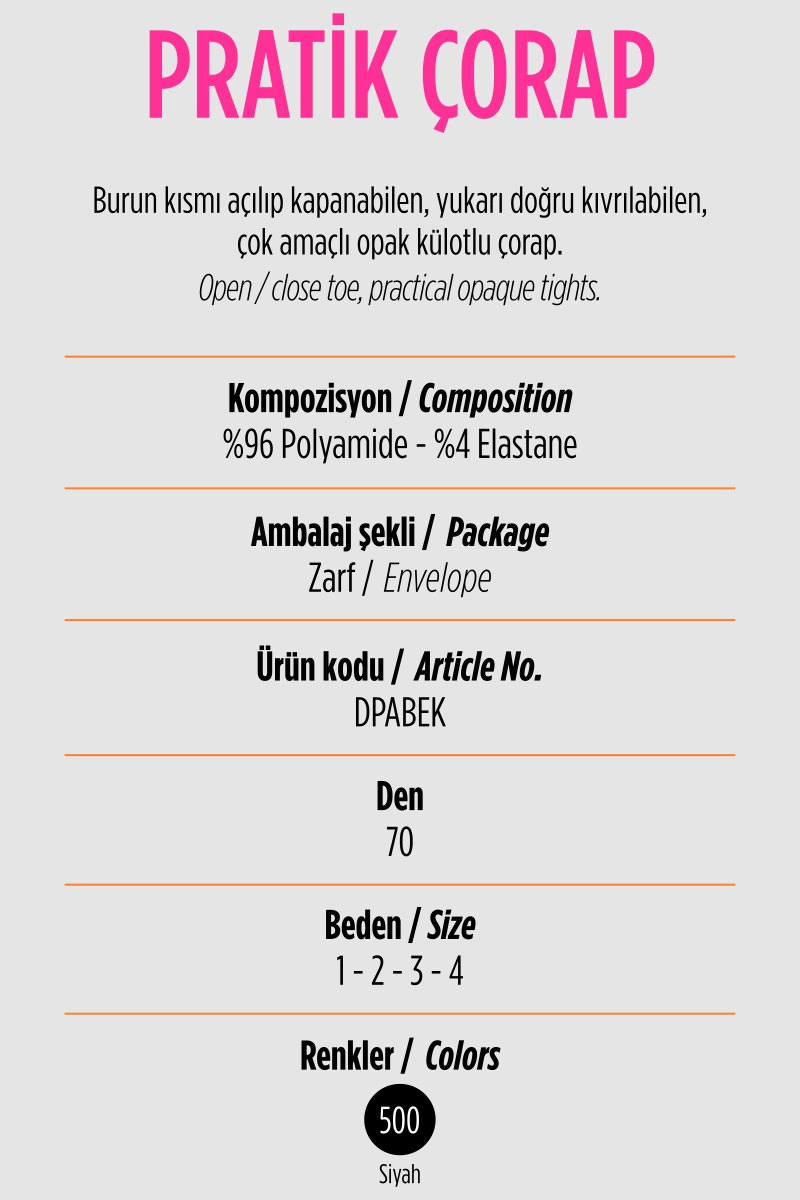 Siyah-500 Penti Pratik Çorap 70 Den Kadın Külotlu Çorap 420811