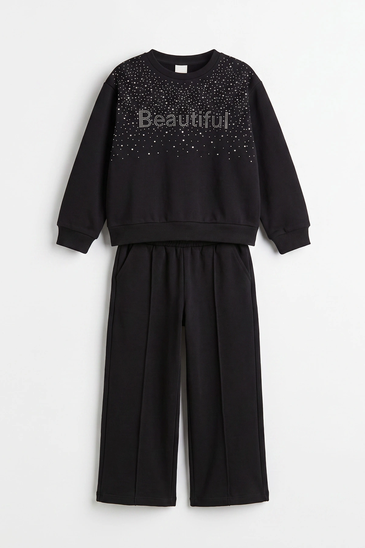 Siyah (6-10 Yaş) Beautiful Taş Baskılı 2 İp Kız Çocuk Mevsimlik Takım 485388