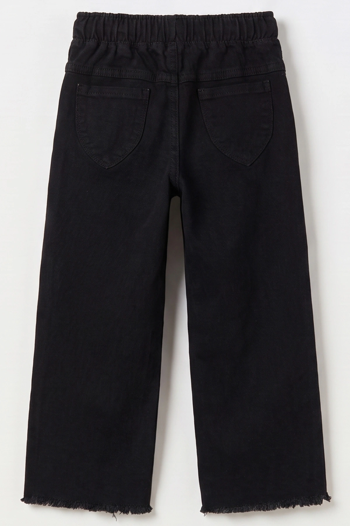 Siyah (6-12 Yaş)Beli Lastikli Fiyonk Nakışlı Paça Püsküllü Kız Çocuk Kot Pantolon 492859