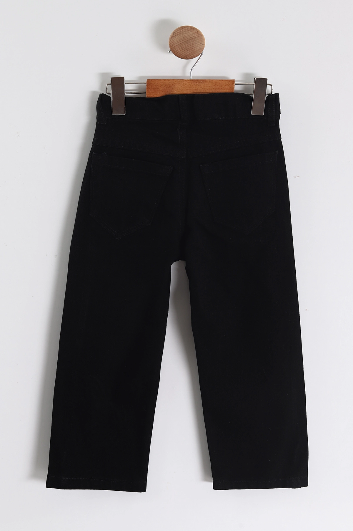 Siyah (6-12 Yaş)Kelebek Nakışlı Bol Paça Kız Çocuk Kot Pantolon 455374