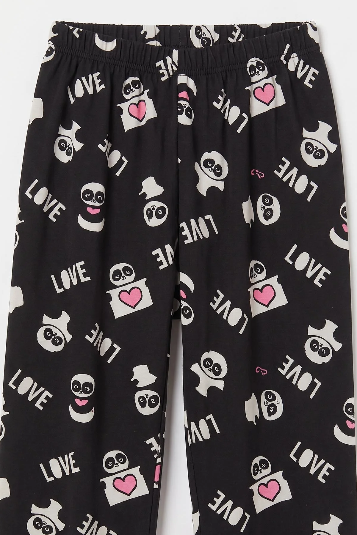Siyah (6-14 Yaş) Desenli Yakadan Yarım Düğmeli  Süprem Kumaş Kız Çocuk Pijama Takımı 487215