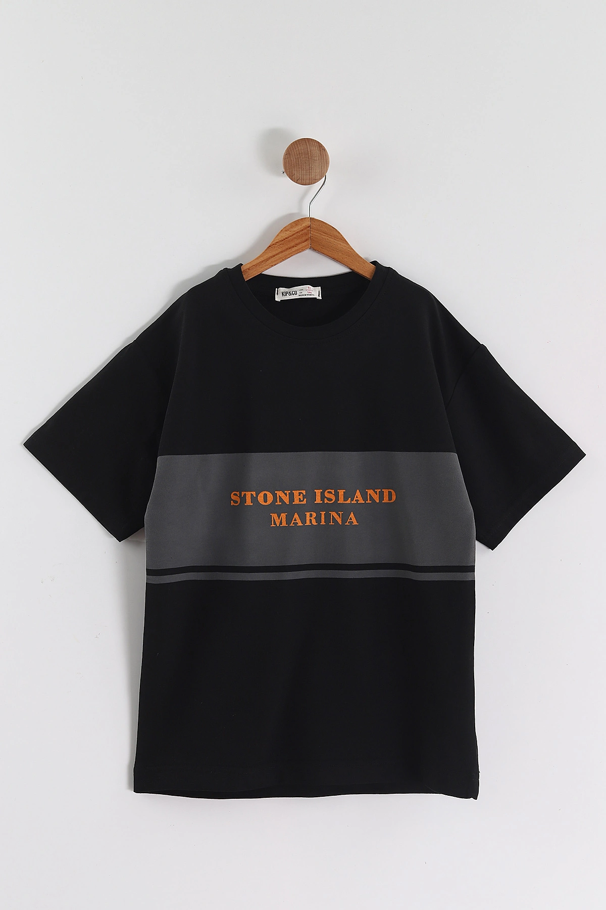 Siyah (6-14 Yaş) Stone Island Baskılı 2 İp Erkek Çocuk Tişört 469282