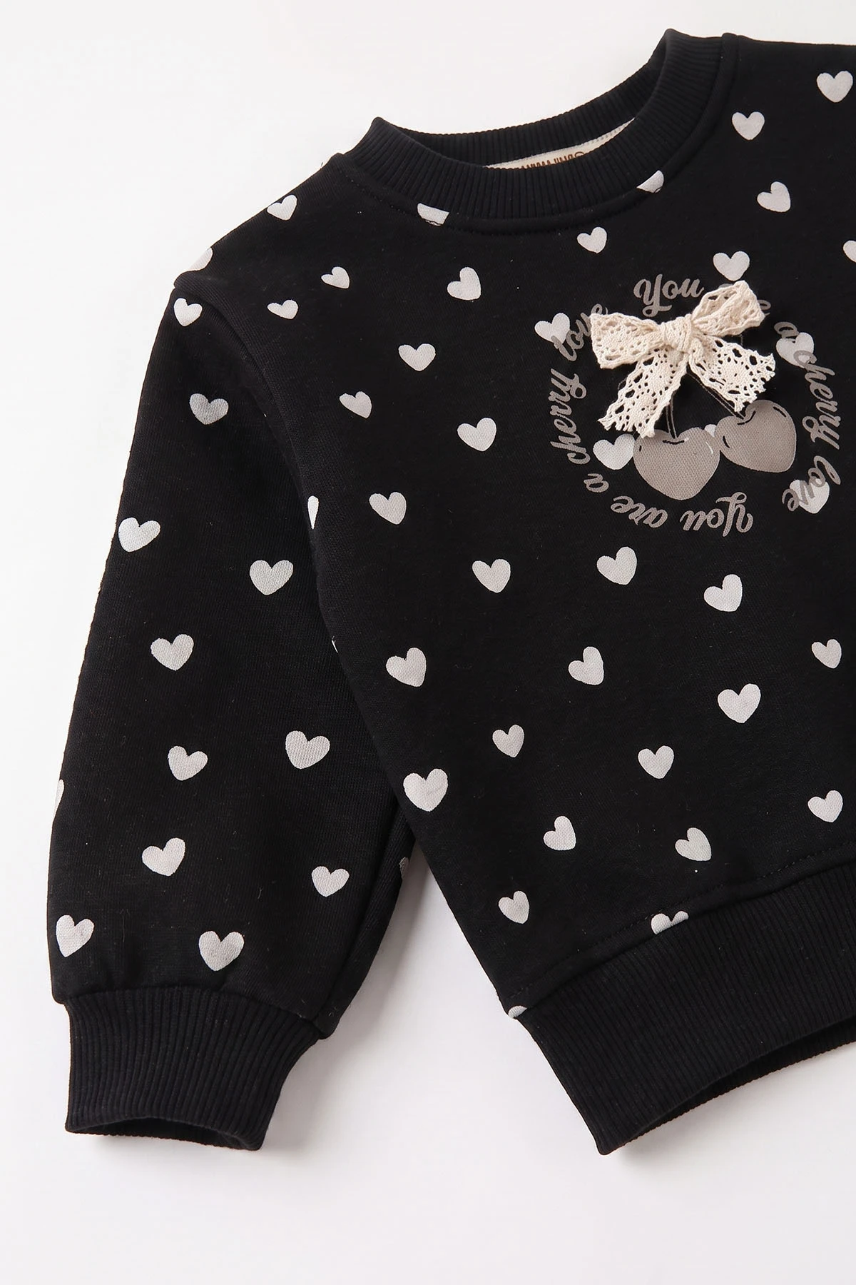 Siyah (6-24 Ay)Kalp ve Kiraz Baskılı 3 İp Şardonlu Kız Bebek Kışlık Takım 482630