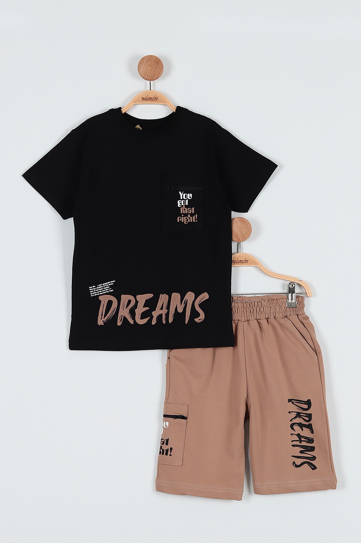 Siyah (7-10 Yaş) Dreams Baskılı Cepli Fermuar Detaylı Erkek ÇocukTakım 186343